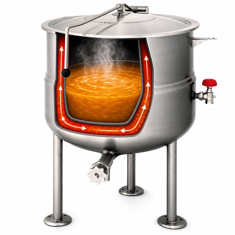 Product image #3 for Cleveland Range KDL25 25-Gallon Direct Steam Kettle with 2/3 Steam Jacket and Tri-Leg Base