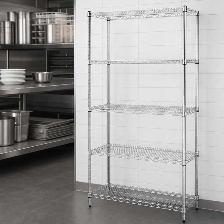 Product image #3 for Quantum 36"W x 30"D x 74"H Stationary 5-Shelf 304 Stainless Steel Wire Shelving Starter Kit