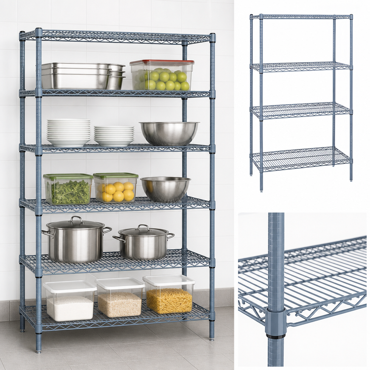 Product image #3 for Quantum Wire Shelving Starter Kit, 60"W x 36"D x 63"H, 5 Shelves, Gray Epoxy Coated