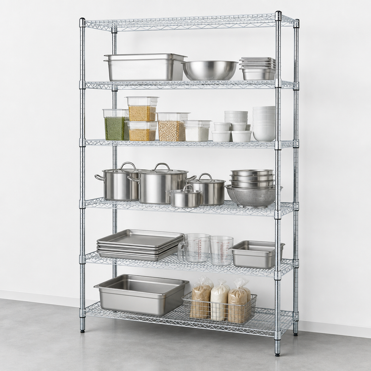 Product image #3 for Quantum 5-Shelf Stainless Steel Wire Shelving Starter Kit, 54"W x 14"D x 54"H