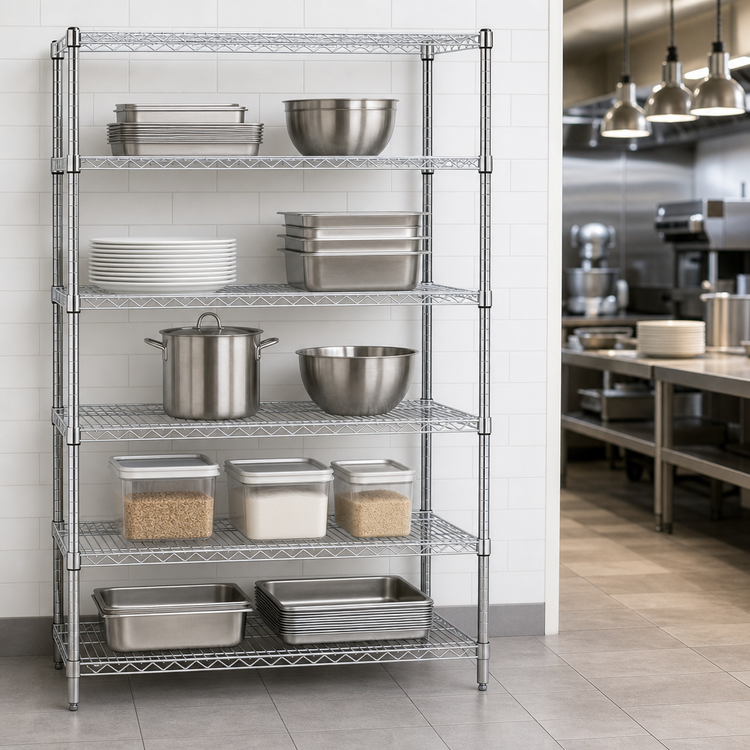 Product image #3 for 30" x 14" x 63" Stationary Chrome Wire Shelving Starter Kit with 5 Shelves