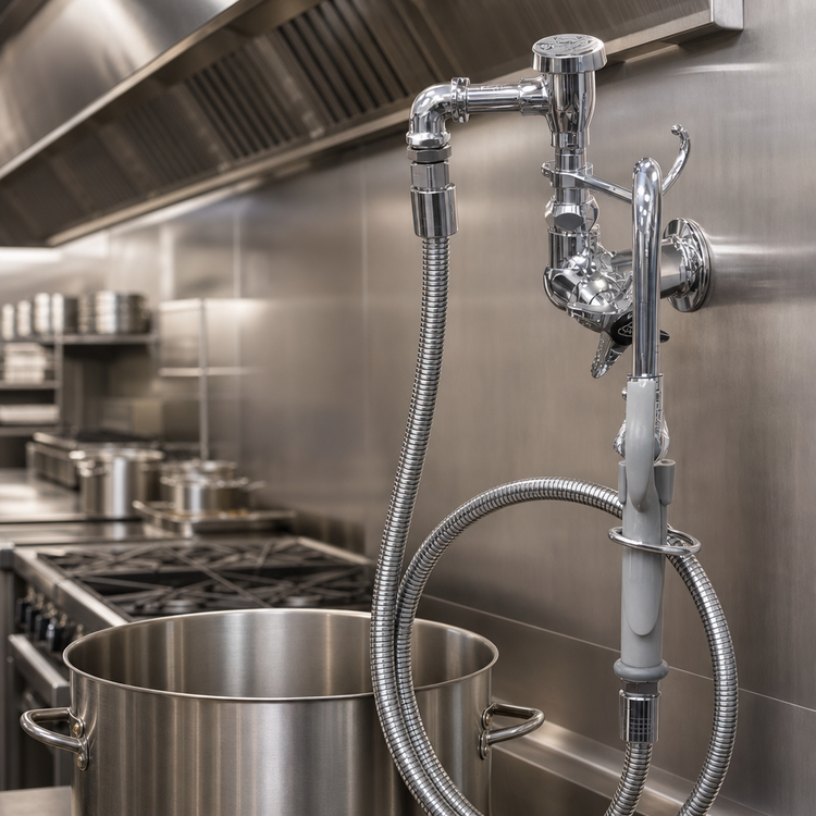 Product image #3 for Advance Tabco Heavy Duty Lead-Free Pot Filler Faucet with 3-1/2 Inch Hook Nozzle and 68 Inch Hose