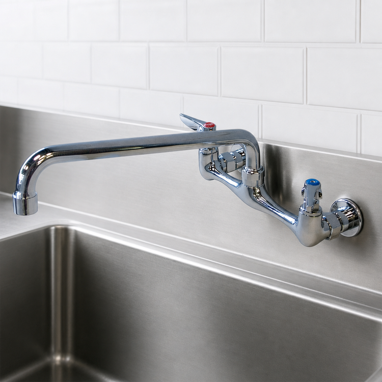 Product image #3 for Omcan USA Splash-Mounted Commercial Faucet with 8-Inch Centers and 12-Inch Standard Swivel Spout