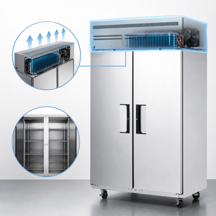 Product image #3 for Everest Refrigeration ESR2 Two-Section Reach-In Refrigerator, 48 Cu. Ft., Self-Contained Top-Mounted, Stainless Steel
