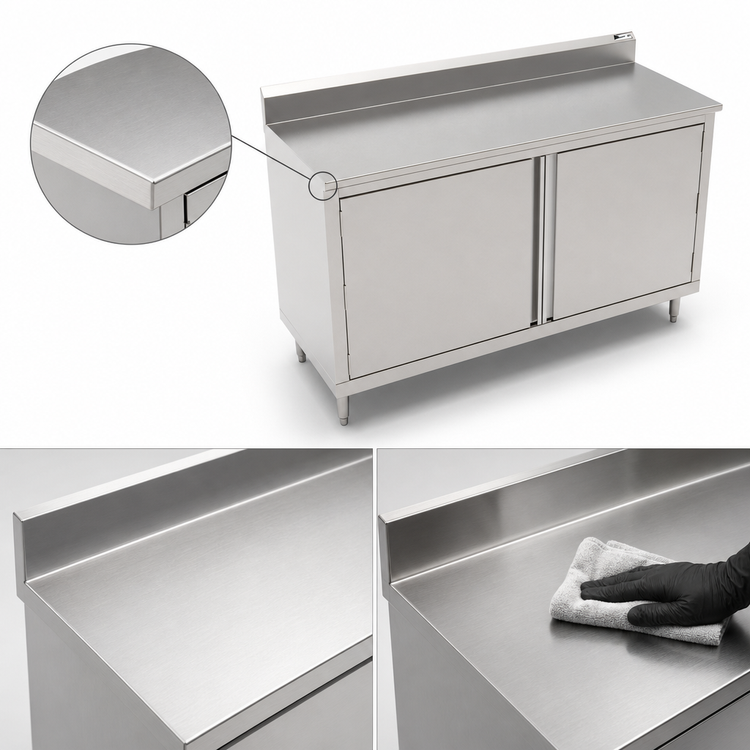 Product image #3 for Enclosed Stainless Steel Work Table with Cabinet Base, Hinged Doors, and 5-Inch Backsplash, 72 x 24 Inches
