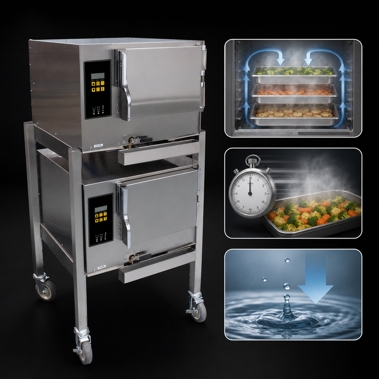 Product image #3 for AccuTemp Evolution Two-Compartment Boilerless Convection Steamer, Electric, 3-Pan Per Compartment