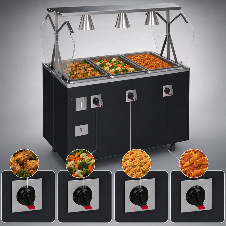 Product image #3 for Vollrath 2-Series Affordable Portable Deluxe 4-Well Mobile Hot Food Station with Breath Guard