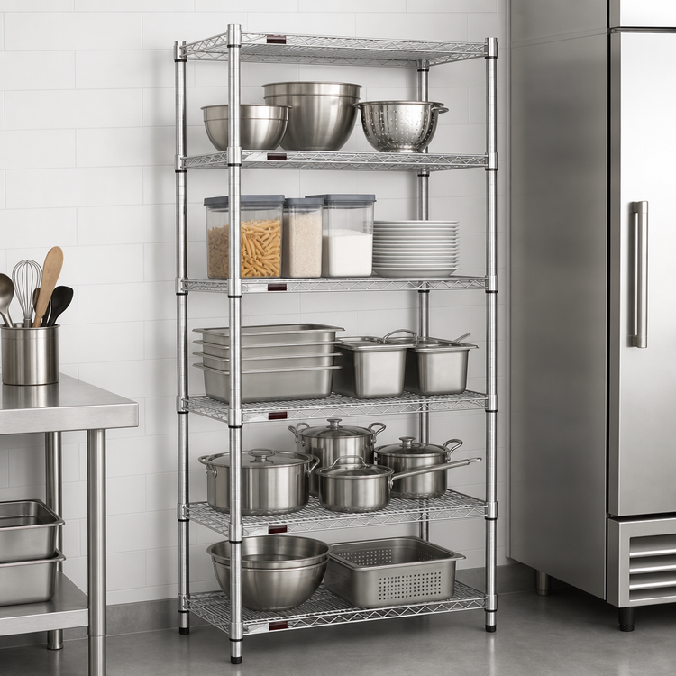 Product image #3 for Eagle Group 5-Tier Stationary Starter Wire Shelving Unit, 60 x 21 x 74 Inches, Chrome-Plated