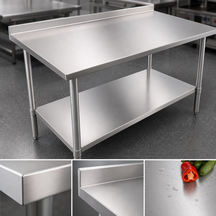 Product image #3 for John Boos Stallion 120 Inch x 30 Inch 16 Gauge Stainless Steel Work Table with 1-1/2 Inch Rear Up-Turn, Galvanized Base, and Adjustable Undershelf