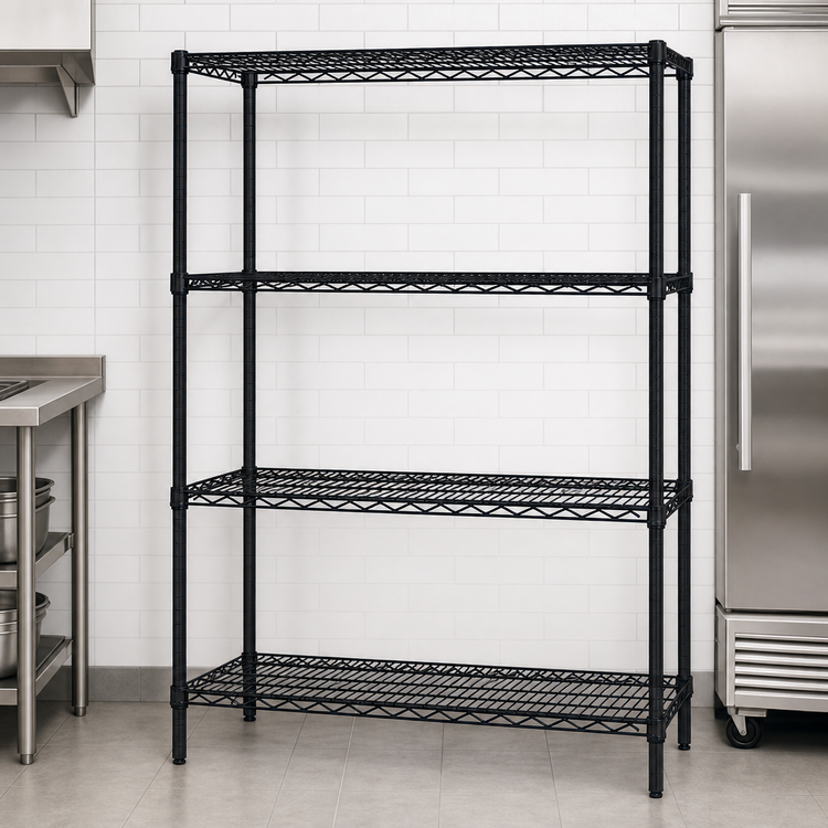 Product image #3 for Quantum Black Epoxy Antimicrobial Wire Shelving Starter Kit, 72W x 18D x 63H, 4-Shelf Stationary Unit