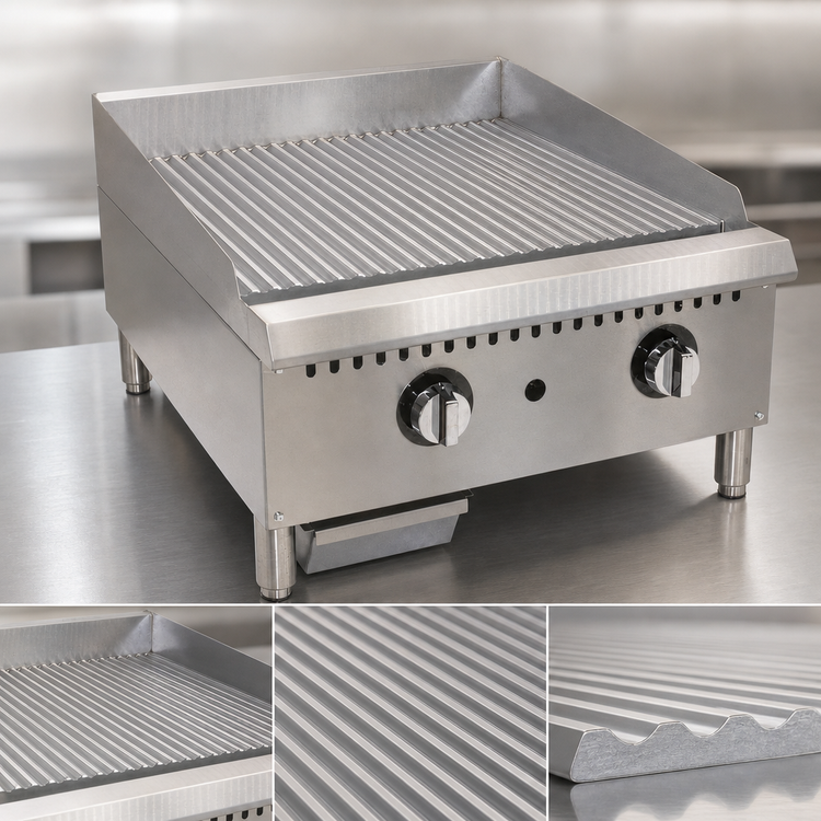 Product image #3 for Comstock-Castle 48-Inch Countertop Gas Griddle with Fully Grooved Polished Steel Plate