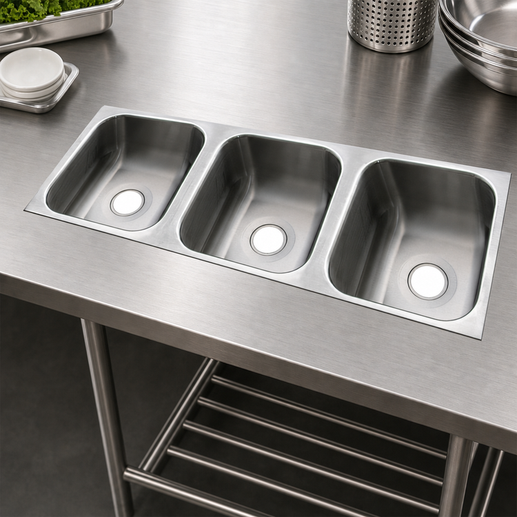 Product image #3 for Advance Tabco Smart Series™ 3-Compartment Undermount Sink Bowl Assembly, 16 x 20 x 12 Inches, 304 Stainless Steel