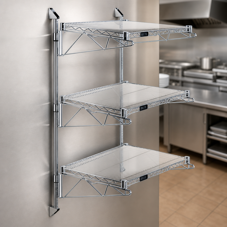 Product image #3 for Quantum Wall-Mount Cantilever Single-Shelf Post Starter Unit with 3 Wire Shelves