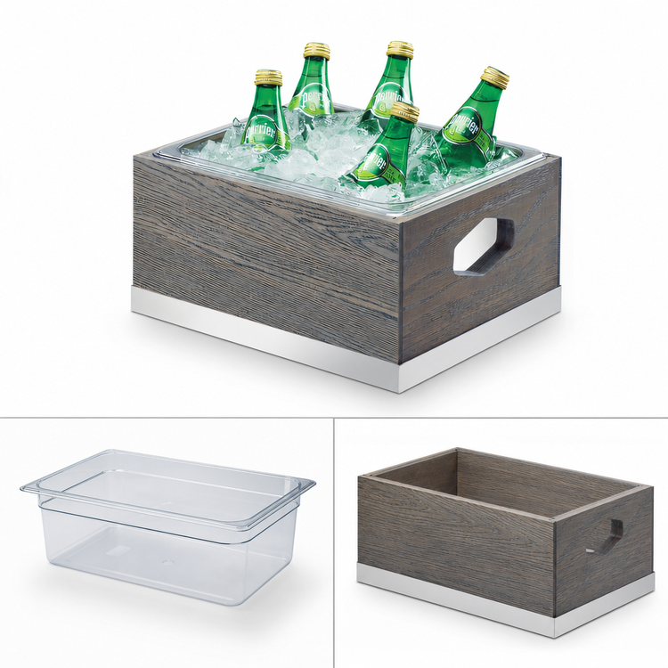 Product image #3 for Ashwood Rectangular Wood Ice Housing with Clear Polycarbonate Pan Insert and Liner