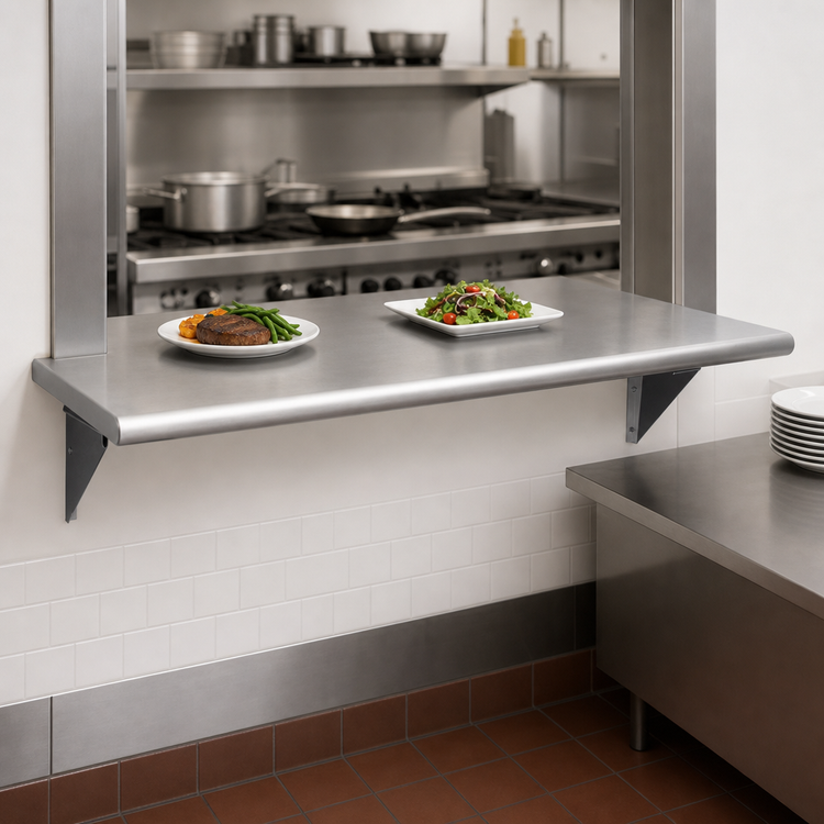 Product image #3 for BK Resources Stainless Steel Pass-Through Shelf, 96 Inch W x 24 Inch D, Wall Mounted