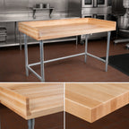 Thumbnail image #3 for John Boos DNB12 Baker's Top Wood Work Table, 120" x 30", 1-3/4" Northern Hard Rock Maple, 4" Coved Riser, Galvanized Base