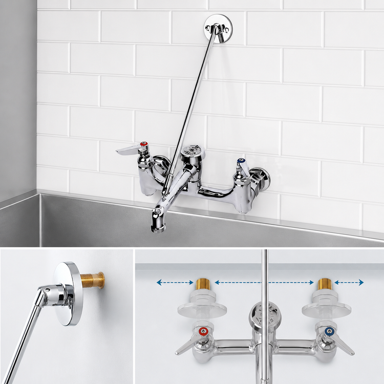 Product image #3 for T&S Brass 8-Inch Wall Mount Service/Mop Sink Faucet with Vacuum Breaker Spout, Pail Hook, and Garden Hose Outlet