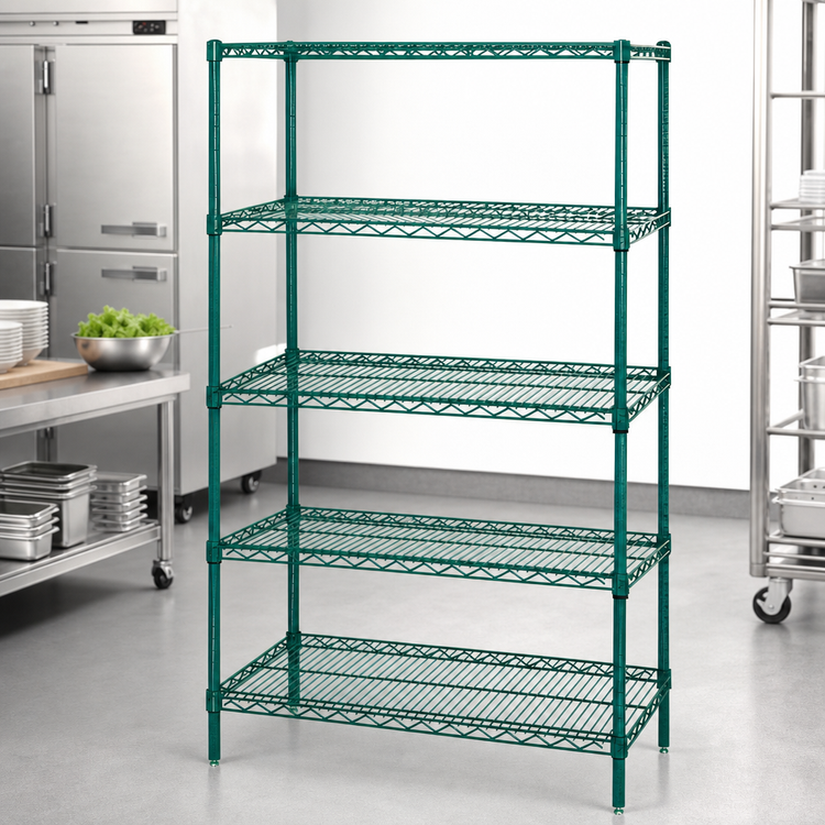 Product image #3 for Quantum 36"W x 18"D x 54"H Wire Shelving Starter Kit with 5 Shelves, Green Epoxy Coated