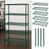 Thumbnail image #3 for Quantum 42 x 18 x 63 Inch Stationary Wire Shelving Starter Kit with 5 Shelves, Green Epoxy Antimicrobial Finish