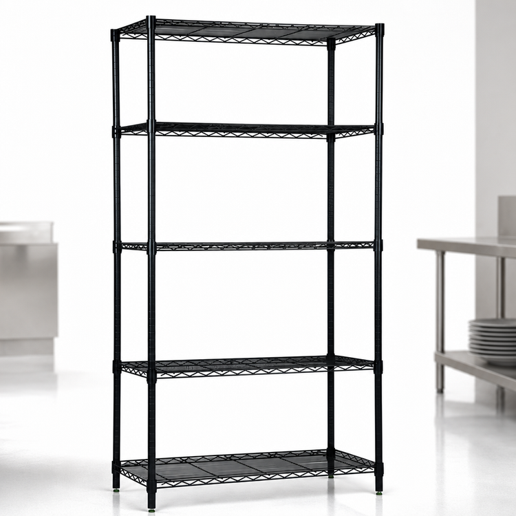 Product image #3 for Quantum 5-Shelf Wire Shelving Starter Kit, 30 x 24 x 54 Inches, Black Epoxy Antimicrobial