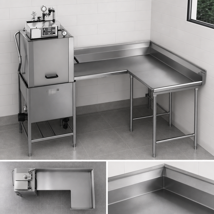 Product image #3 for Spec-Master Right-Hand Corner Clean Dishtable, 72-Inch Machine-to-Corner x 60-Inch Corner-to-End, Left-to-Right, 14-Gauge 304 Stainless Steel