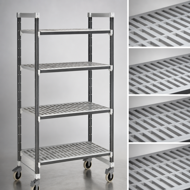Product image #3 for Cambro Camshelving Elements XTRA 4-Shelf Vented Mobile Starter Unit, 18 x 54 x 70-1/4 Inches, Speckled Gray