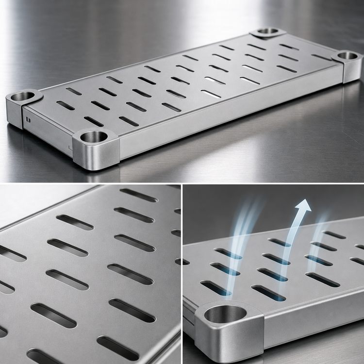 Product image #4 for Quik-Set 36 Inch x 24 Inch Louvered Solid Shelf, 14/304 Stainless Steel, Marine Edge
