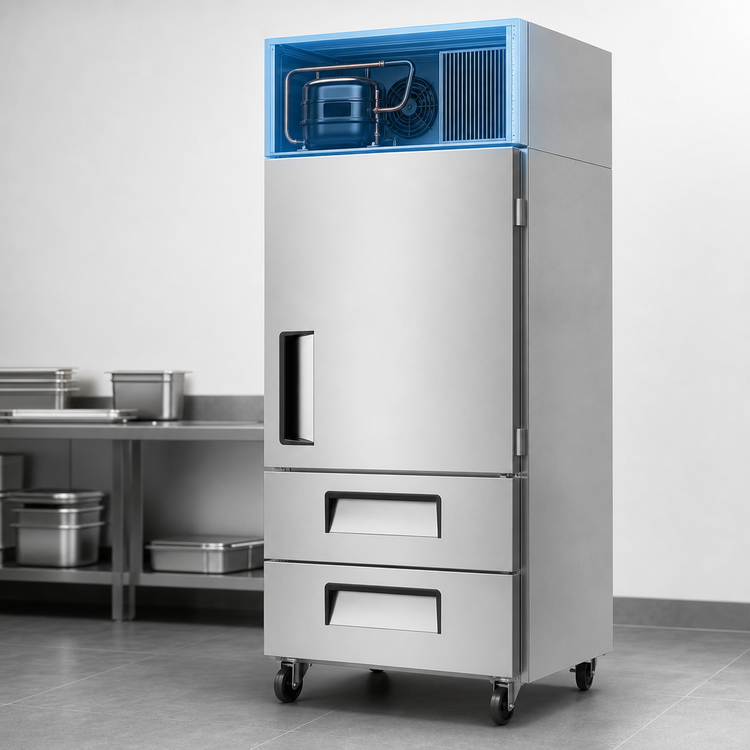 Product image #3 for Atosa 21.4 Cu. Ft. One-Section Top-Mount Reach-In Freezer with Locking Half Door and 2 Drawers