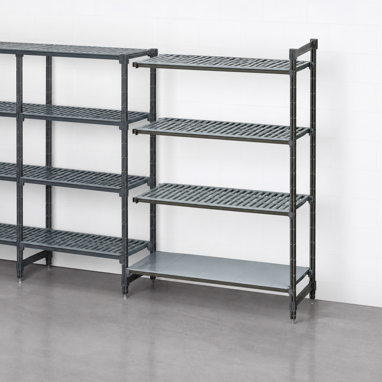 Product image #3 for Cambro Camshelving Basics Plus 4-Tier Polymer Shelving Add-On Unit, 18 x 48 x 72 Inches, Vented/Solid Shelves