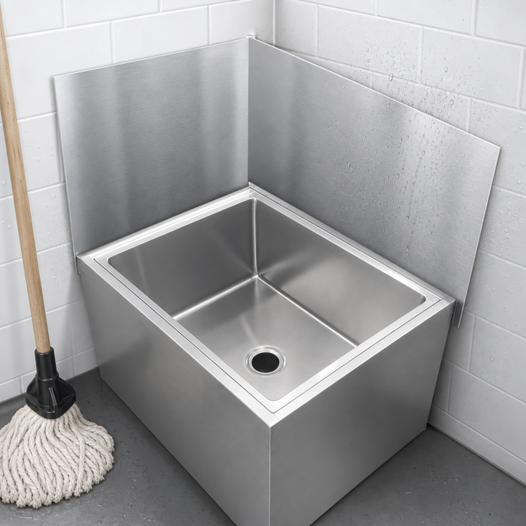 Product image #3 for John Boos Rear Mop Sink Wall Guard Wainscoting for 20 x 16 Bowl, 27-Inch High Stainless Steel