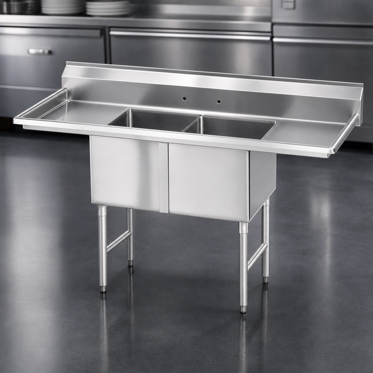 Product image #3 for Steel Works Stainless 2-Compartment Stainless Steel Sink with 16 x 20 x 12 Bowls and Left/Right 18-Inch Drainboards