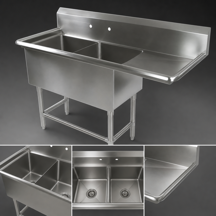 Product image #3 for John Boos Pro-Bowl 2-Compartment Stainless Steel Sink With Right Drainboard, 58-3/16 Inch Wide
