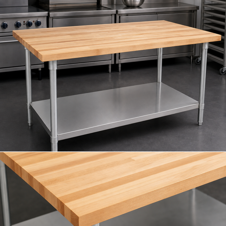Product image #3 for John Boos Northern Hard Rock Maple Wood Top Work Table with Adjustable Undershelf, 96 x 30 Inches