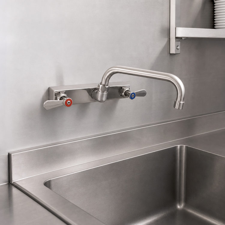 Product image #3 for Backsplash-Mount Commercial Faucet with 8-Inch Centers and 6-Inch Swing Spout