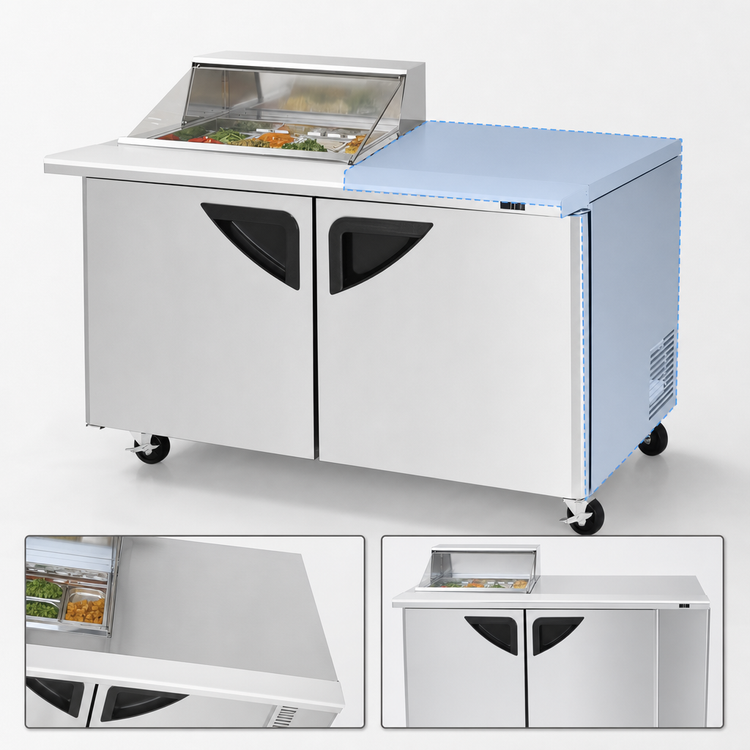 Product image #3 for Turbo Air Super Deluxe 60-Inch Two-Section Mega Top Sandwich/Salad Prep Table with Clear Lid and Right-Side Work Station