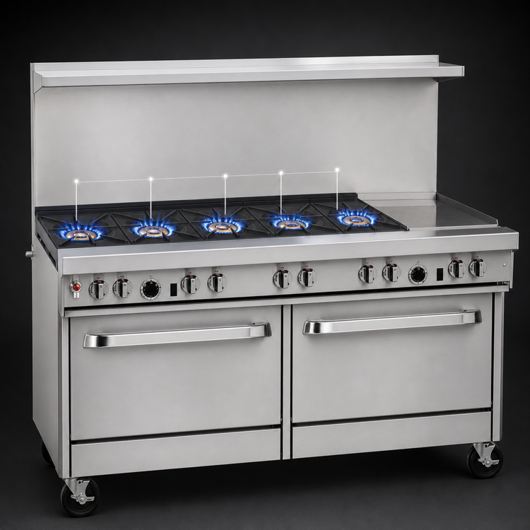 Product image #3 for Southbend Ultimate 60-Inch Gas Restaurant Range with 5 Burners, 24-Inch Griddle, and 2 Standard Ovens
