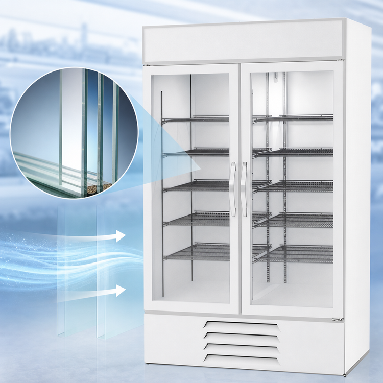 Product image #3 for MarketMax 44 Cu. Ft. Two-Section Reach-In Glass Door Freezer Merchandiser, White, Bottom-Mount, 115V