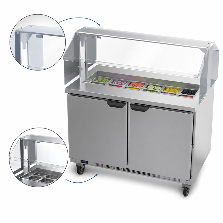 Product image #4 for Beverage-Air 48-Inch Sandwich Prep Table With Sneeze Guard, 2-Section, 12-Pan, Self-Contained Refrigeration