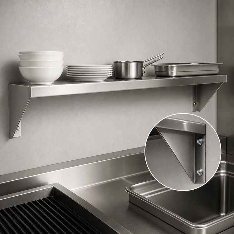 Product image #3 for Advance Tabco Special Value Series Wall-Mounted Stainless Steel Shelf, 84W x 12D, 18-Gauge 430 Satin Finish