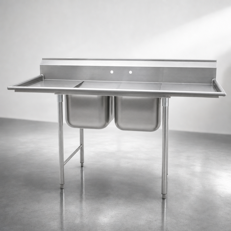 Product image #3 for Eagle Group 414 Series Two-Compartment Stainless Steel Sink with Left and Right Drainboards, 100 Inch Wide