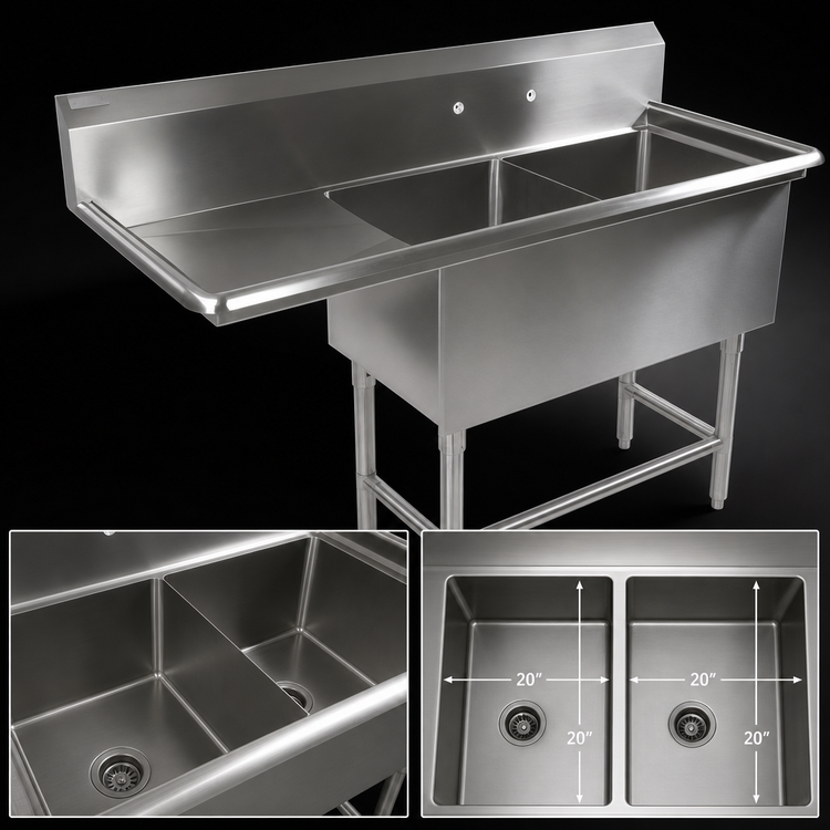 Product image #3 for John Boos Pro-Bowl 2-Compartment Sink with Left Drainboard and 10" Backsplash