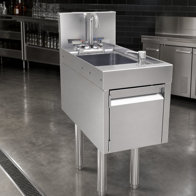 Product image #3 for Glastender Deluxe Free-Standing Door-Style Underbar Hand Sink with Faucet, Soap Dispenser and Towel Dispenser