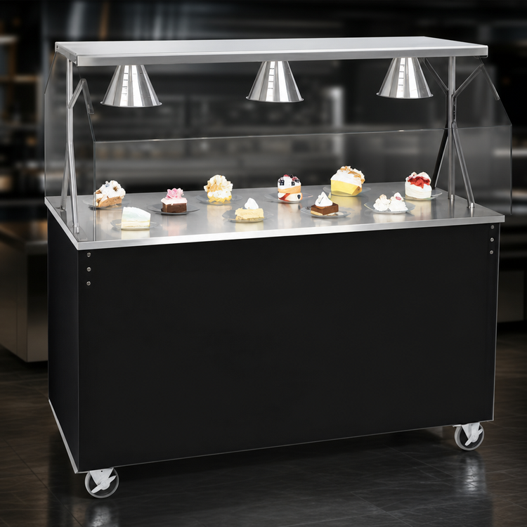 Product image #3 for Vollrath 2-Series Affordable Portable 46-Inch Buffet-Style Solid Top Utility Station with Illuminated Breath Guard and Sliding-Door Storage Base
