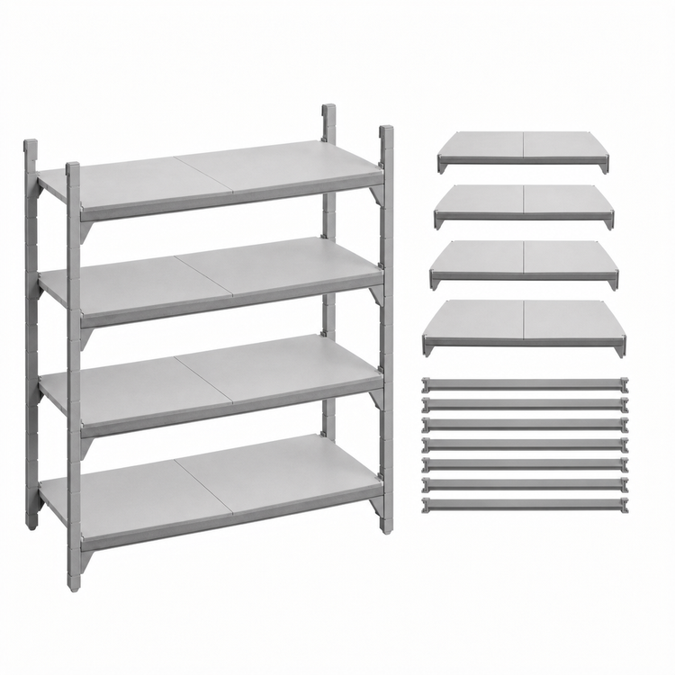 Product image #4 for Cambro Camshelving Premium 18" x 30" Solid 4-Shelf Shelf Kit, Speckled Gray
