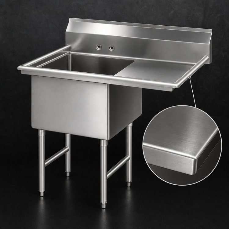 Product image #3 for Advance Tabco Fabricated 1-Compartment Sink with Right Drainboard, 24 x 24 x 14 Bowl, 16-Gauge 304 Stainless Steel
