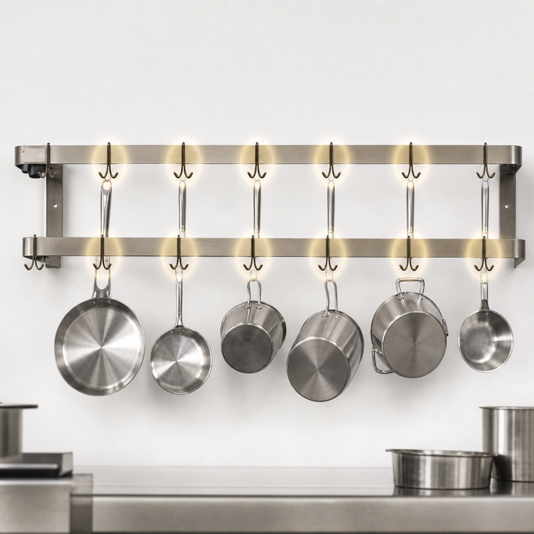Product image #3 for Serv-Ware 60-Inch Stainless Steel Double Bar Pot Rack with 10 Double Hooks