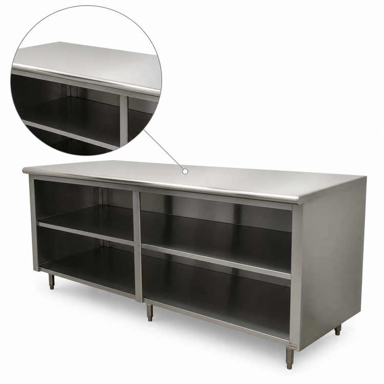 Product image #3 for Advance Tabco Special Value Economy 108-Inch x 24-Inch Open Front Cabinet Base Work Table with Mid-Shelf, Flat Top