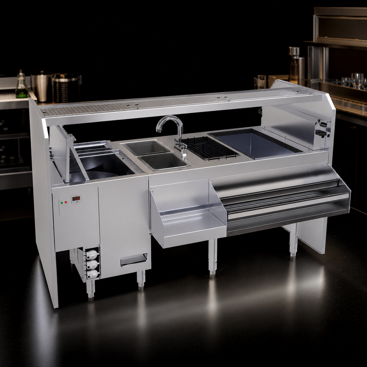 Product image #3 for Glastender Complete Style Pass-Thru Cocktail Station with Integrated GW24 Glasswasher, Leftward Workflow