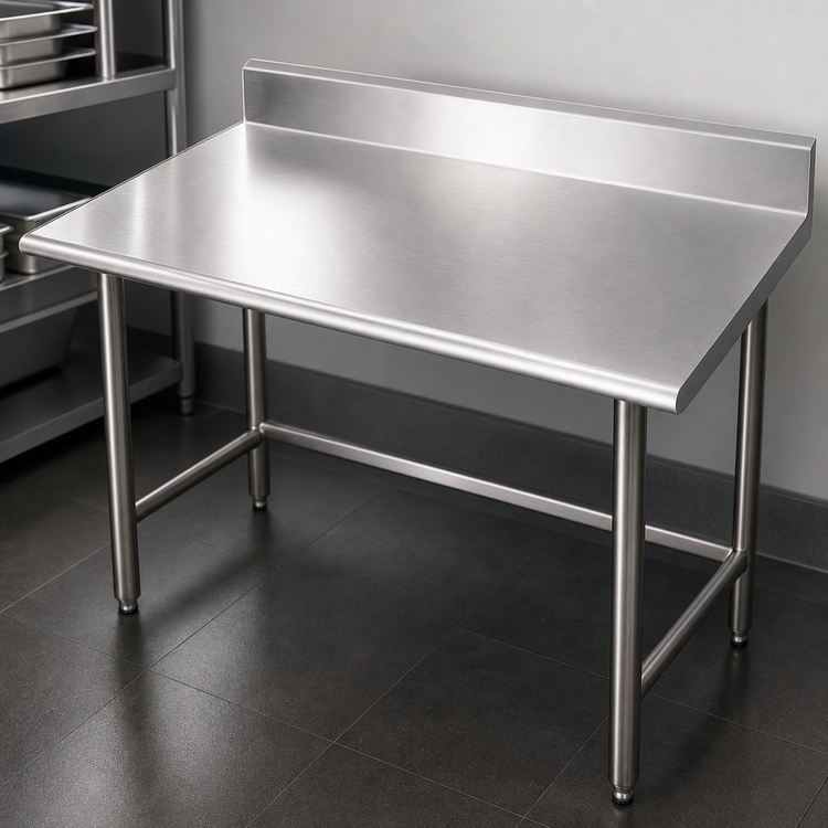 Product image #3 for Advance Tabco 48 Inch x 30 Inch 16 Gauge 304 Stainless Steel Work Table with 5 Inch Backsplash and Open Base