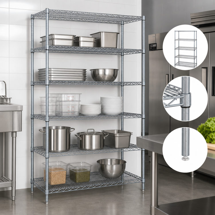 Product image #3 for Quantum Chrome Wire Shelving Starter Kit, 48"W x 18"D x 74"H, 5 Shelves